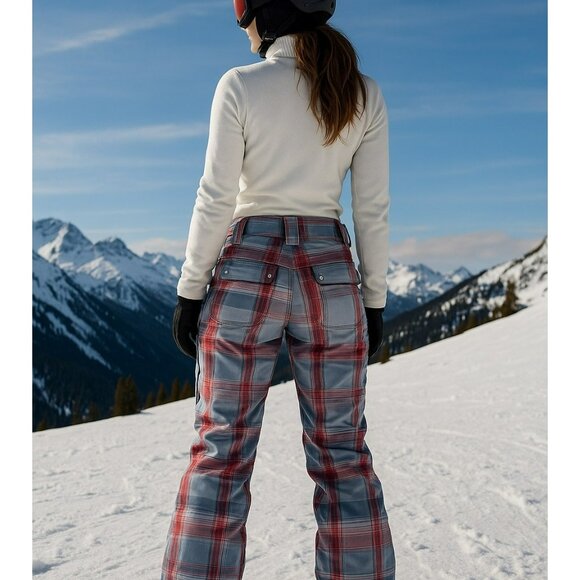 686 Pants - New Womens 686 Plaid Snowboard Pants Size M Gray & Red Insulated Waterproof Wint